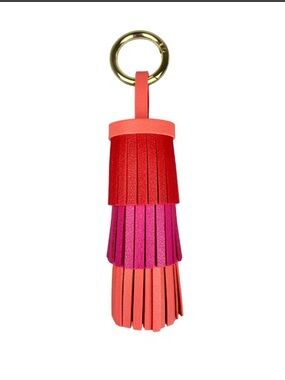 Colorblock Leather Tassel Keyring in Red, Pink & Coral